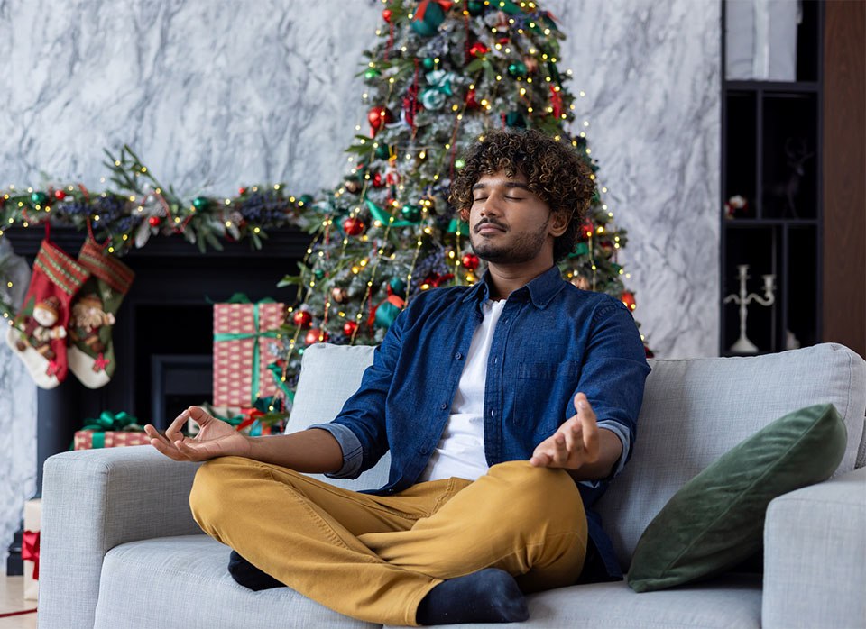 Christmas young man meditating 